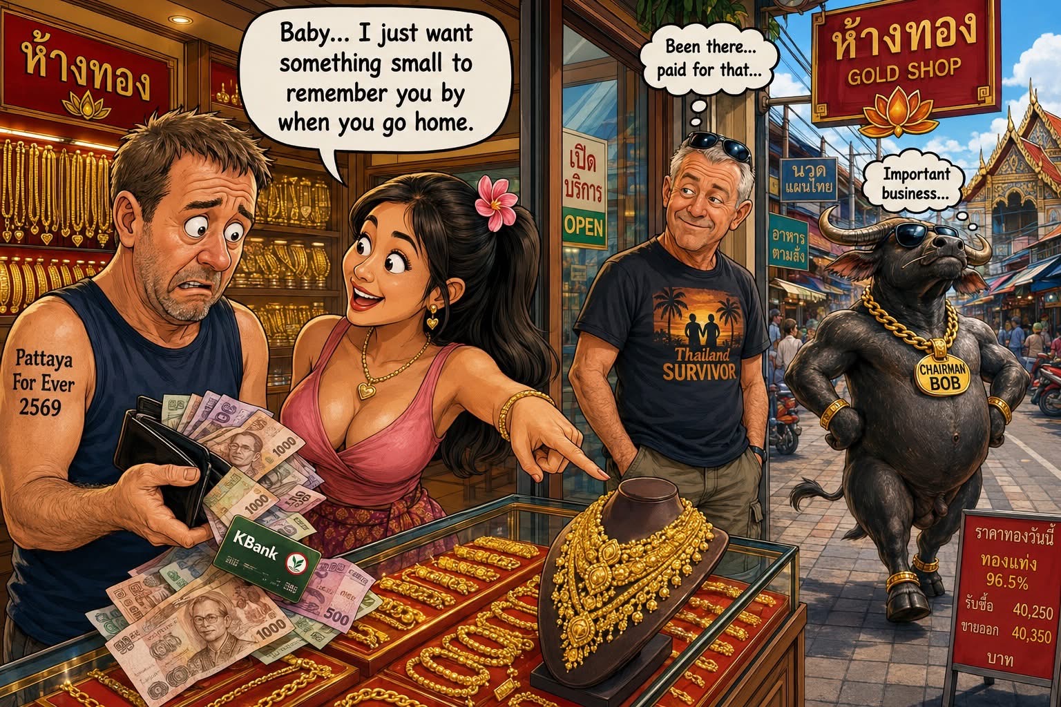 A Pattaya gold-shop scene — the little 'something to remember you by' that quietly blows the budget