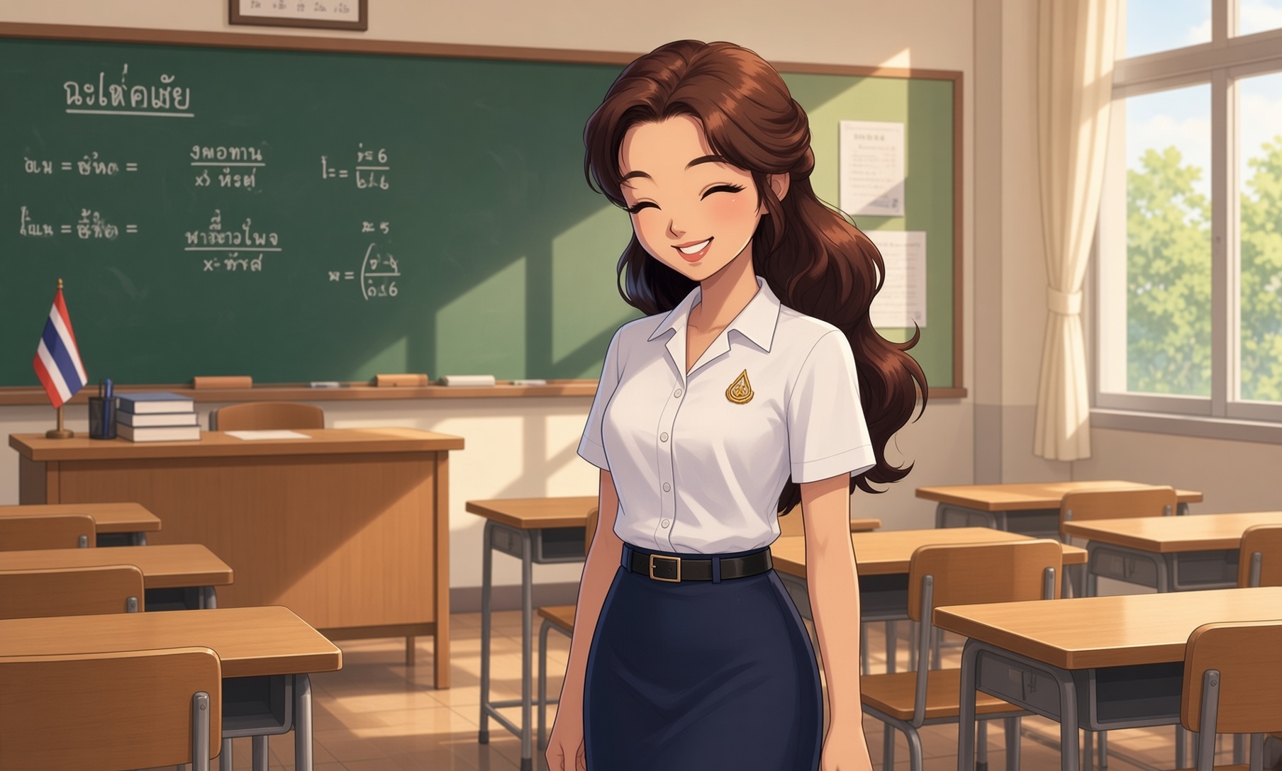 Thai student in a classroom learning useful Thai phrases